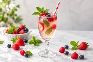 Make a refreshing berry mint cooler with fresh berries, mint, and sparkling water. This easy alcohol-free mocktail recipe serves four and takes 10 minutes.