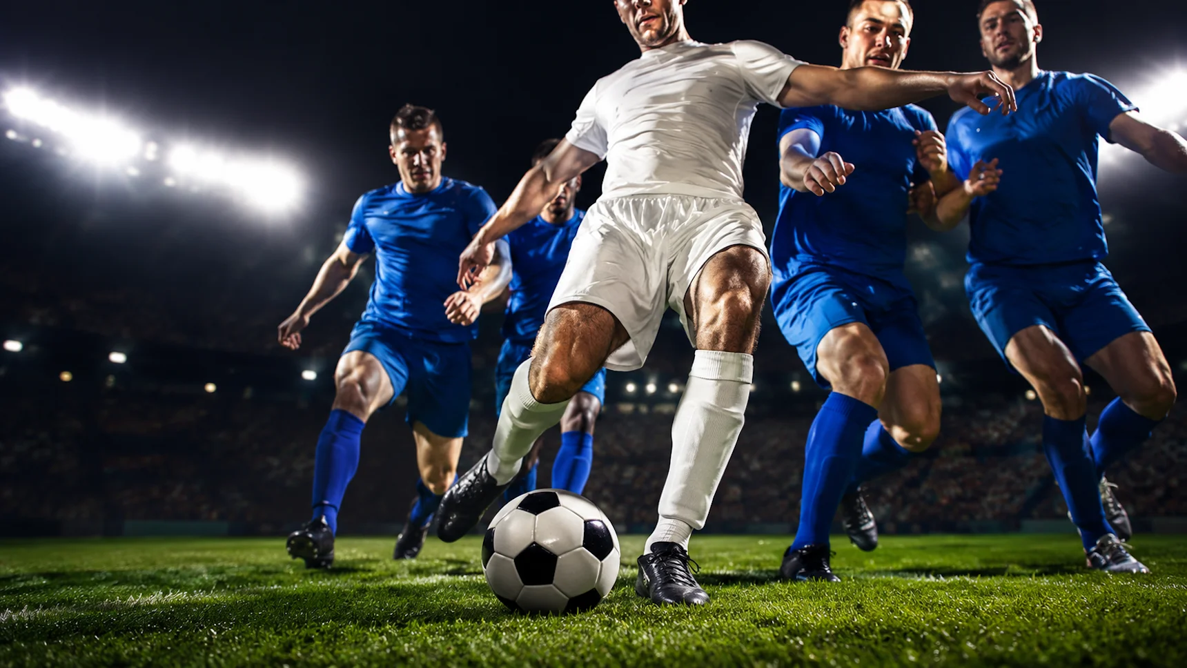 Drinking Culture in Sports: Then and Now Football players competing under stadium lights, illustrating the drinking culture often associated with sporting events.