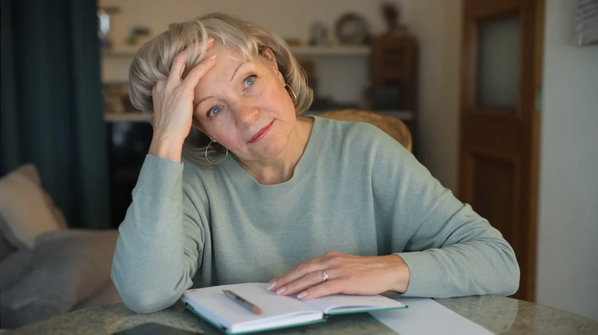 Losing Self-Trust After Drinking Woman sitting quietly at home writing in a notebook and reflecting emotionally after repeated drinking regrets