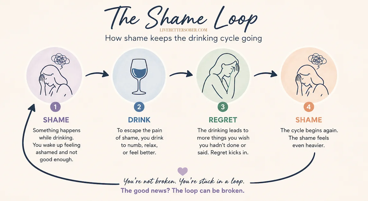 The Shame-Drink-Regret Loop Infographic showing the shame, drink, regret, shame cycle that can keep a nightly drinking habit going.