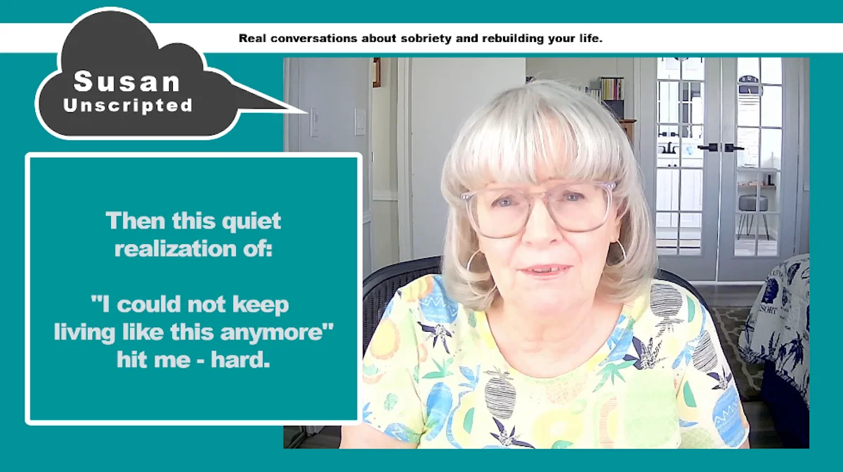 Susan discussing the real reason she quit drinking after 20 years of nightly alcohol use