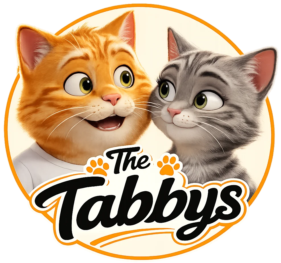 The Tabbys logo featuring George and Maggie, two tabby cats from the Funny Feline Sobriety Stories series.