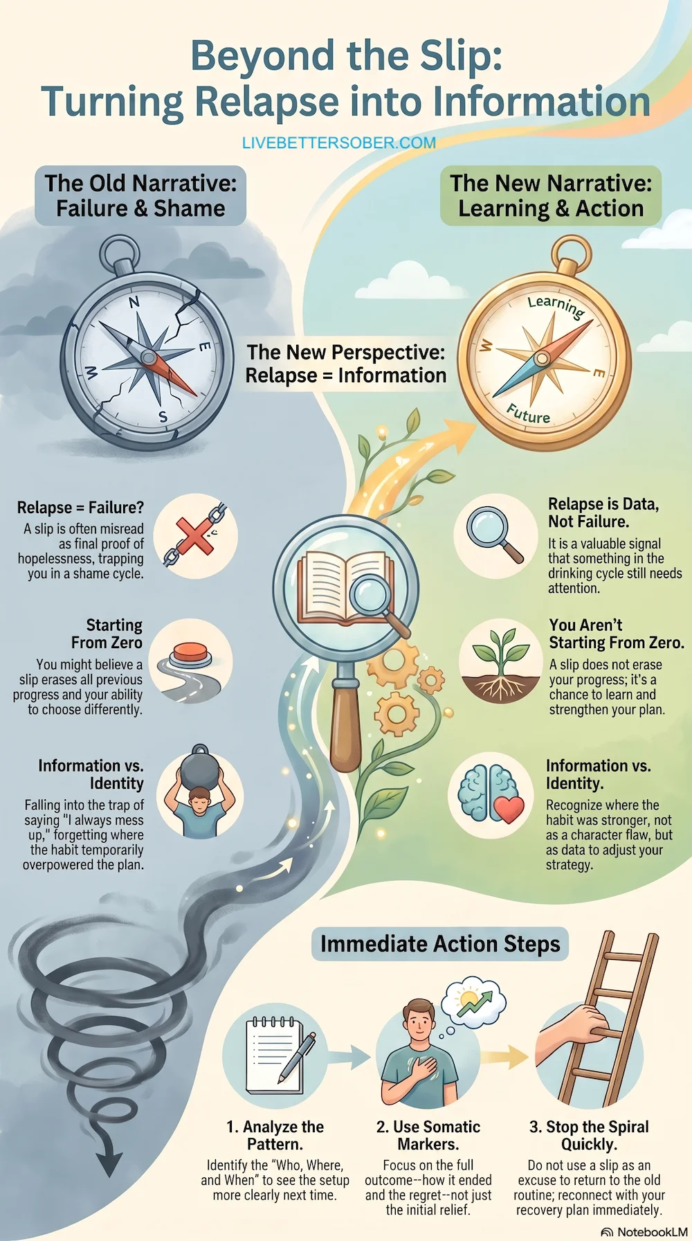 Beyond the Slip: Turning Relapse into Information Instead of Failure Infographic showing how to view relapse as information instead of failure.