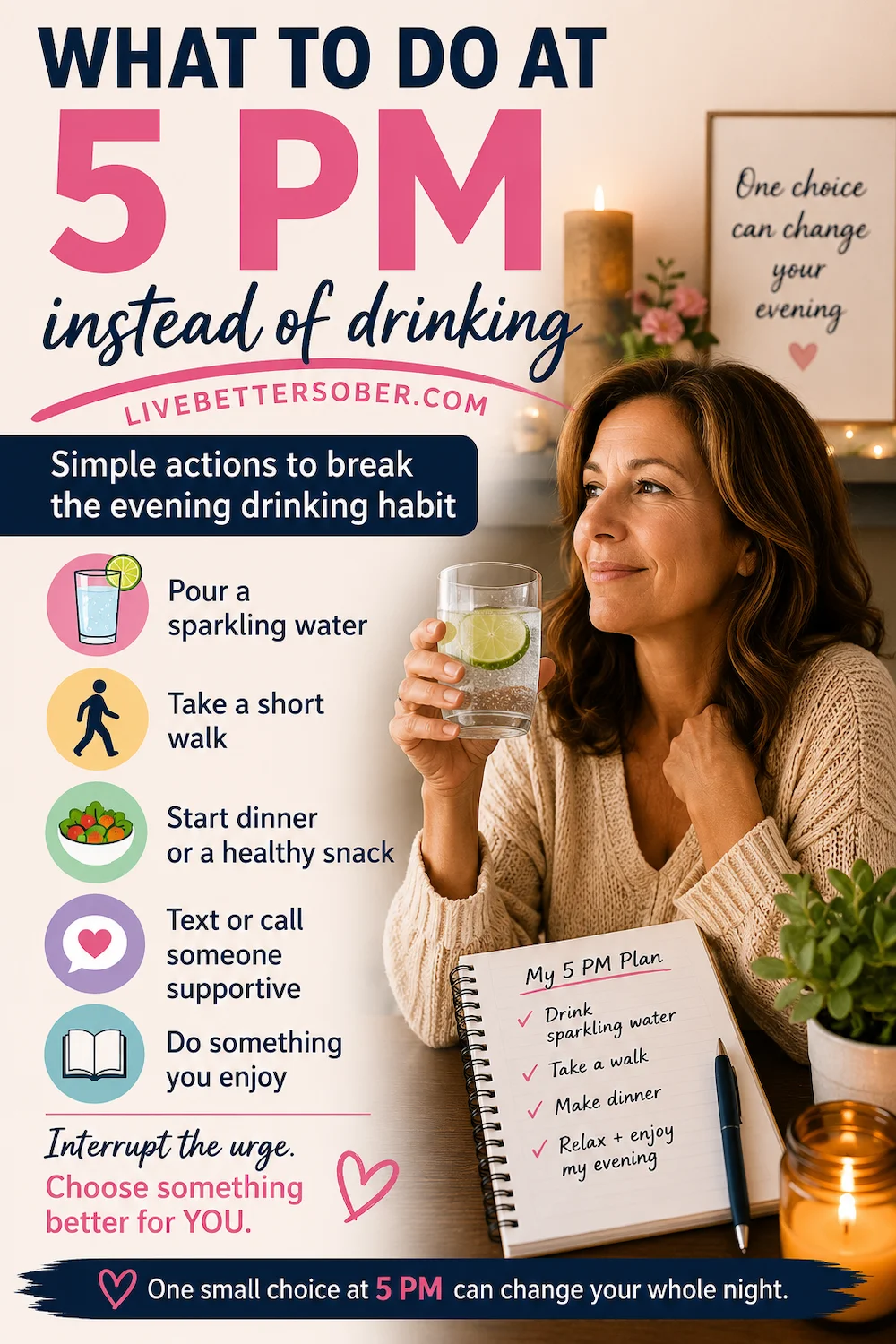 What to do at 5 pm instead of drinking, with simple alcohol-free alternatives to help break the evening drinking habit